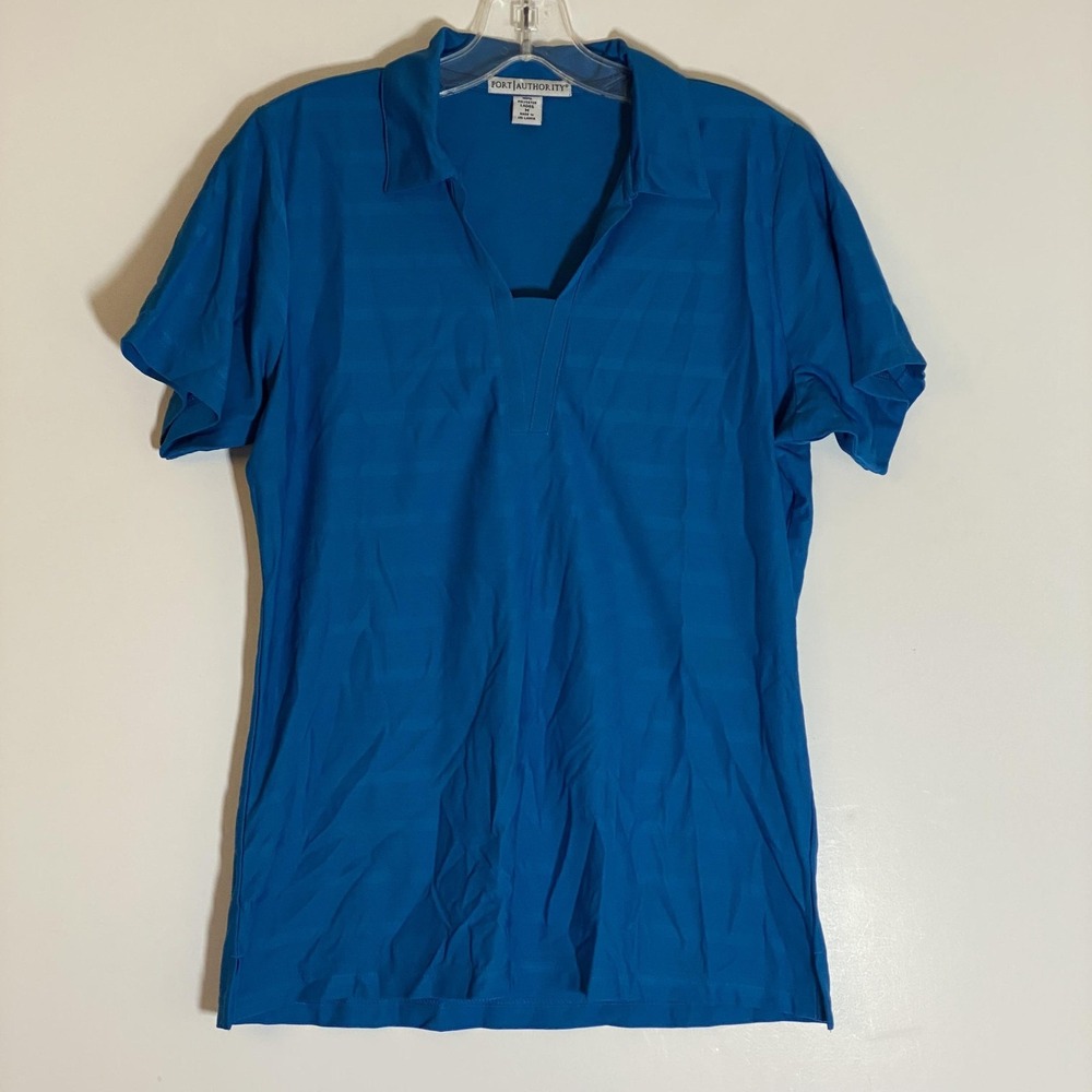 Port Authority Polo‎ Shirt Womens Medium Blue Textured Knit Short Sleeve Golf